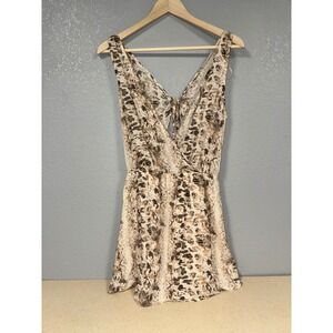 L*Space Animal Print Wrap Front‎ Tie Back Dress Tan Brown Medium